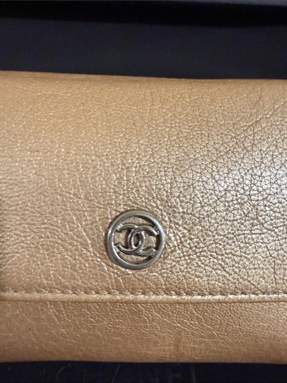CHANEL Beige gold Rose Leather Flap Wallet with CC Button
